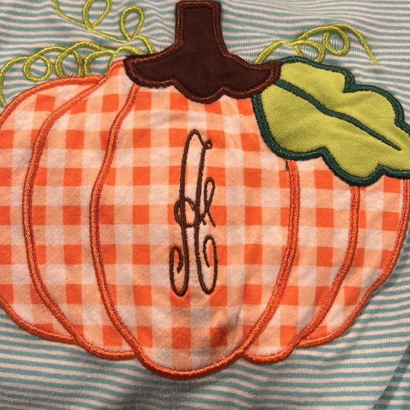 Blue and Orange Pumpkin Striped Ruffle Romper - Picture 2 of 4